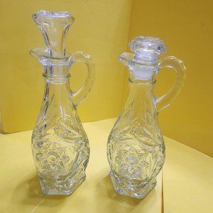 Vintage Anchor Hocking Prescut Clear Glass Star of David Cruets w/ Stoppers
